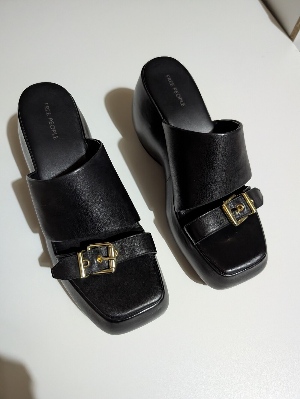 Free People Black Mila Square Toe Wedge Sandal - Picture 2 of 7